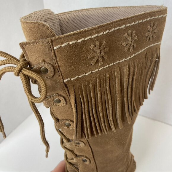 Candies Vintage Suede Leather Fringed Boots Sz 7.5 - Picture 4 of 13